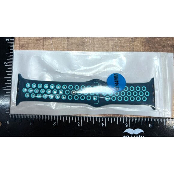 Sport Band For Apple Watch 42/44MM Navy & Aqua Silicone Strap - Picture 3 of 3